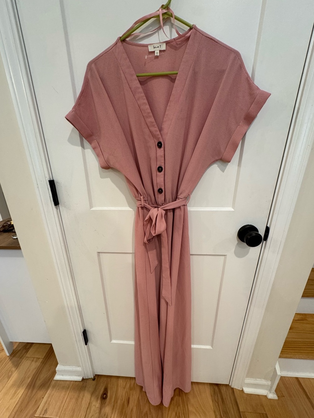 love J Dusty Rose Button-Front Tie-Waist Jumpsuit